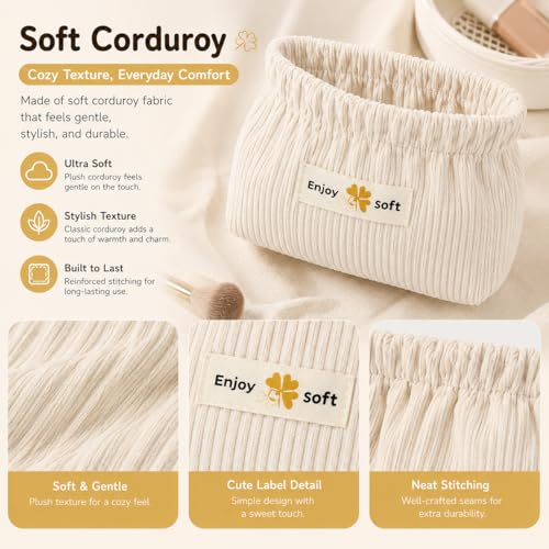 3-Piece Corduroy Makeup Bags Set Portable Travel Cosmetic Pouches