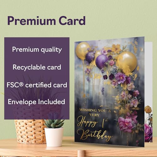 Giftzie Gold 1st Birthday Card A5 Elegant Keepsake with Envelope
