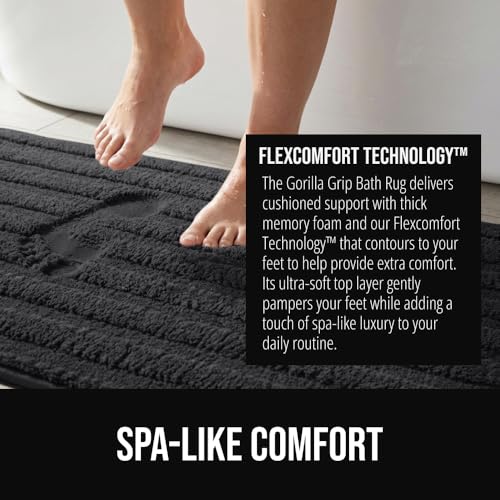 Gorilla Grip Black Memory Foam Bath Mat, 40x24 with Textured Backing