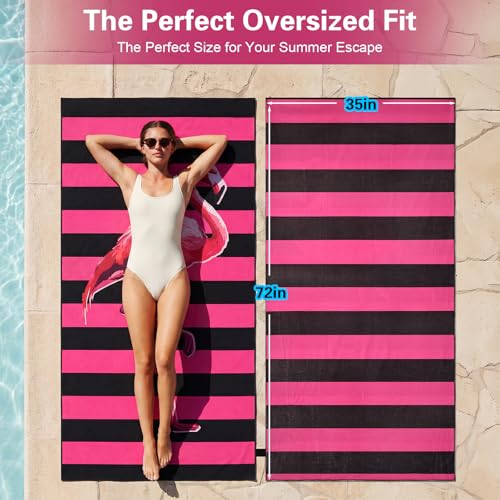 MelonBoat Oversized Beach Towel for Adults - Double-Sided Flamingo Design, 35"x72"