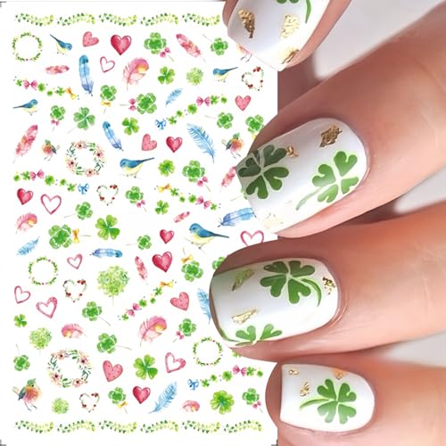 St. Patrick's Day 3D Self-Adhesive Nail Stickers - 8 Sheets Shamrock Decals