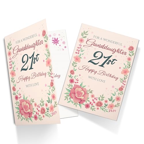 Granddaughter 21st Birthday Card with Printed Verse - Premium A5 Size UK Made