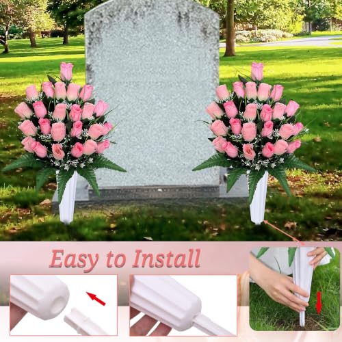Artificial Cemetery Flowers with Vases - 2 Sets of Memorial Rose Bouquets