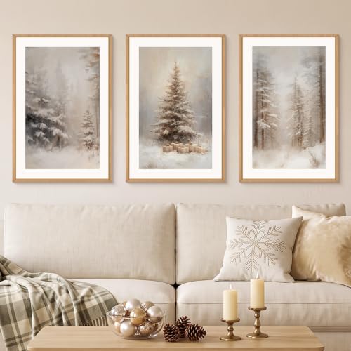 Winter Snowy Forest Landscape Wall Art Set - 3 Pieces 24x36 Inches