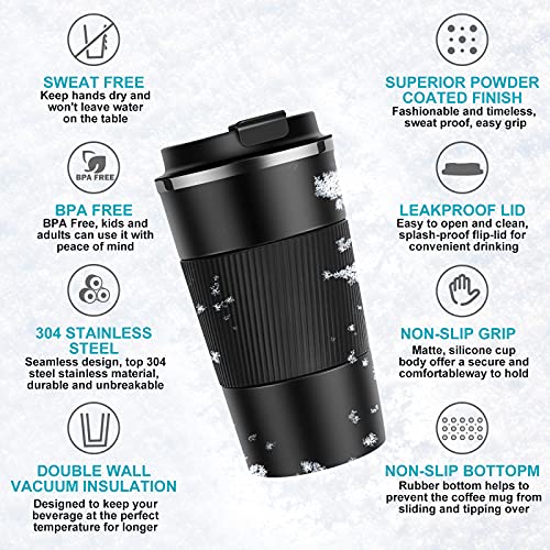 YINJOYI 17oz Insulated Travel Coffee Mug - Black, Leak Proof Tumbler