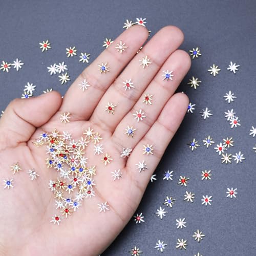 KRTBKR 3D Gold and Silver Star Nail Charms Metallic Studs Rhinestones for Acrylic Nails Manicure