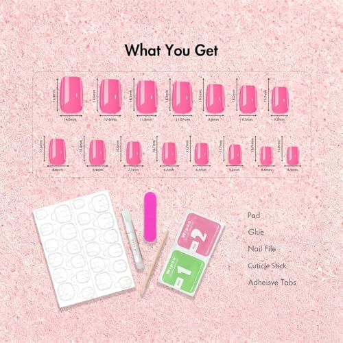 KXAMELIE Hot Pink Short Coffin Press On Nails - 30 Pcs Glossy Soft Gel False Nails