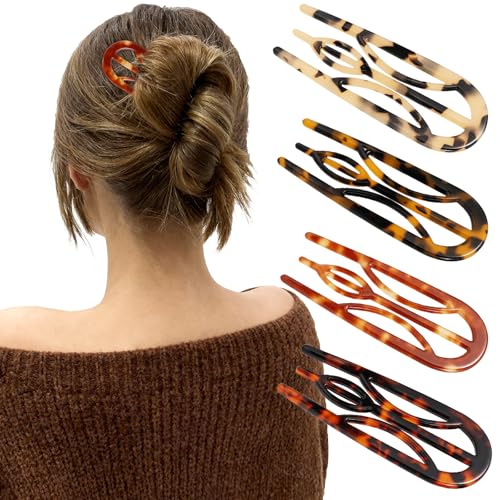 Glaudmeiss 4PCS French Hair Pins - Tortoise Shell U Shaped Hair Styling Pins for Updos and Buns