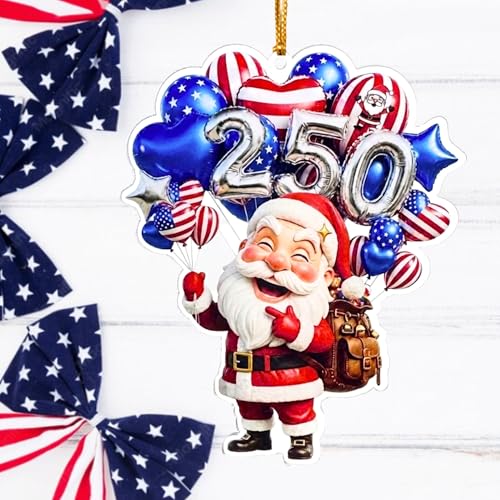 Patriotic Santa Ornament, USA 250th Anniversary Car Hanging Decoration