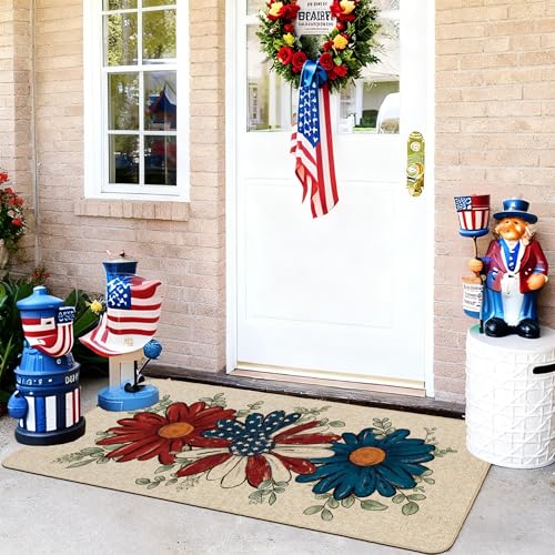 Patriotic Daisy Eucalyptus Doormat 17x29 Inch - Non-Slip, Washable