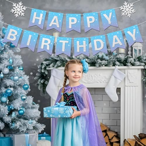 Snowflake Happy Birthday Banner - Winter Wonderland Party Decor