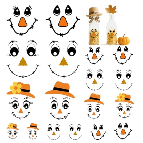 24pcs Fall Scarecrow Face Vinyl Decals for DIY Crafts & Halloween Decor