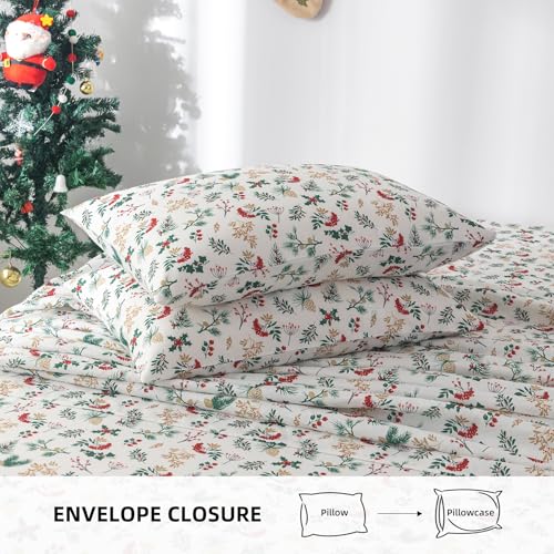 King Size Bed Sheets Set with Christmas Tree Pattern - Deep Pocket, Soft Microfiber, 4 Pieces