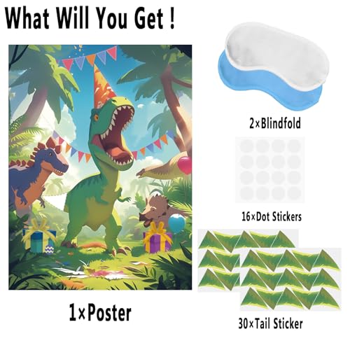 Pin The Tail On The Dinosaur Game - Kids Birthday Party Poster & Tails