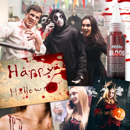 Festicy Washable Fake Blood 0.88 fl oz - Realistic SFX Makeup for Halloween Vampire & Zombie Costumes
