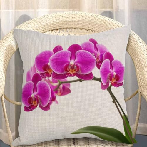 Mugod Floral Dendrobium Throw Pillow Cover, 18x18 Inch Cotton Linen