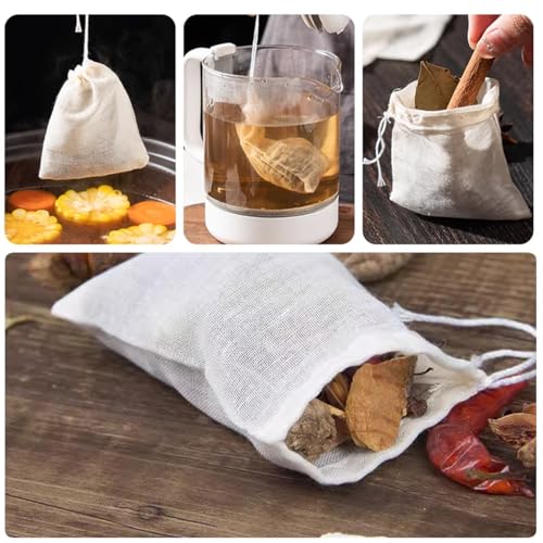60PCS Reusable Cotton Drawstring Tea Bags - 3x4" Cheesecloth Straining Bags