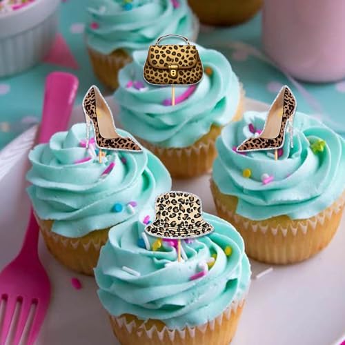 18pcs Leopard Print Glitter Cupcake Toppers for Parties