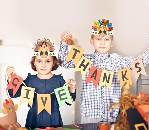 Thanksgiving Coloring Turkey Crowns - 12PCS Paper Headbands for Kids