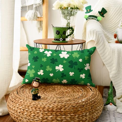 AVOIN colorlife 20x12 Inch St. Patrick's Day Clovers Throw Pillow Cover Shamrock Green Cushion Case for Sofa Couch