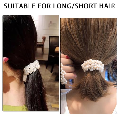 White Pearl Hair Bands 3-Pack Elastic Ponytail Holder for Women