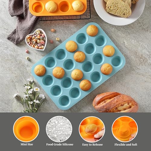 Silicone Mini Muffin Pan Set - 24 Cup Non-Stick Molds, BPA Free