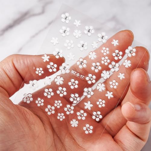 White Flower Nail Stickers 30 Sheets 3D Self-Adhesive Floral Decals