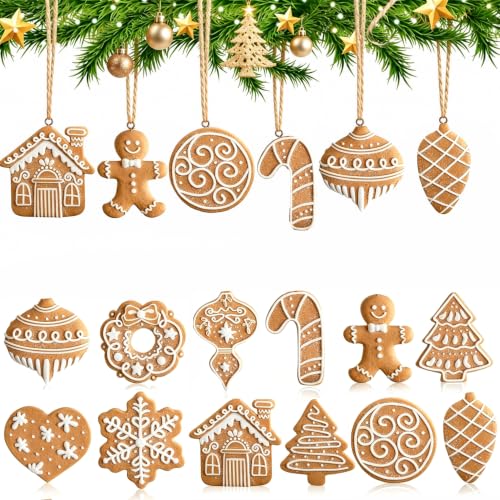 12 Pcs Gingerbread Christmas Ornaments Set - Holiday Tree Decorations