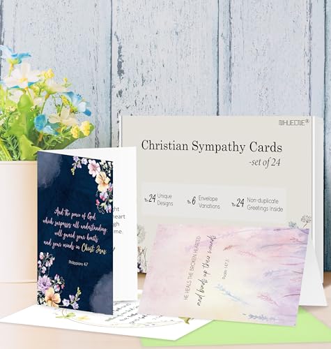 Nihuecne 24 Pack Floral Christian Sympathy Cards with Envelopes