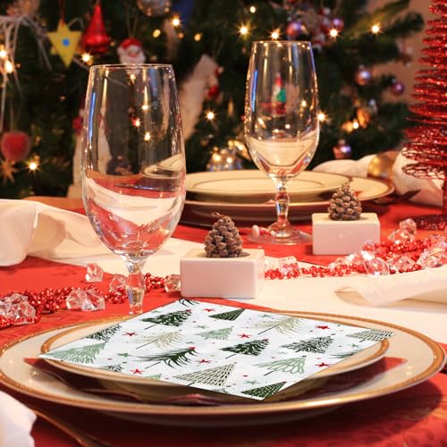 Christmas Tree Green Paper Napkins 6.5 Inch Pack of 50 - Disposable Holiday Decorations