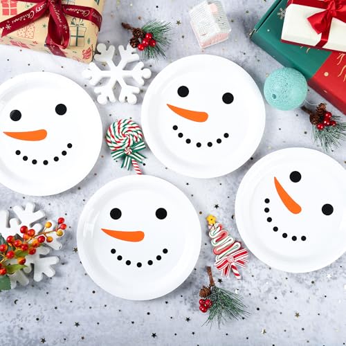 AimFun 48 Pack Christmas Snowman Disposable Paper Plates - 7 Inch