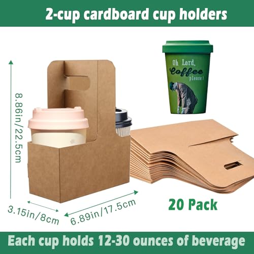 20 Pack Kraft Paper Drink Carrier - 2-Cup Disposable To-Go Holder