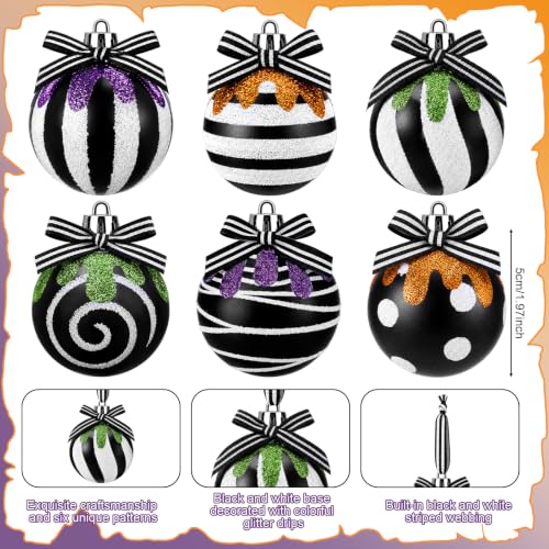 24 Pcs Halloween Black and White Christmas Ball Ornaments for Tree - Spooky Variation