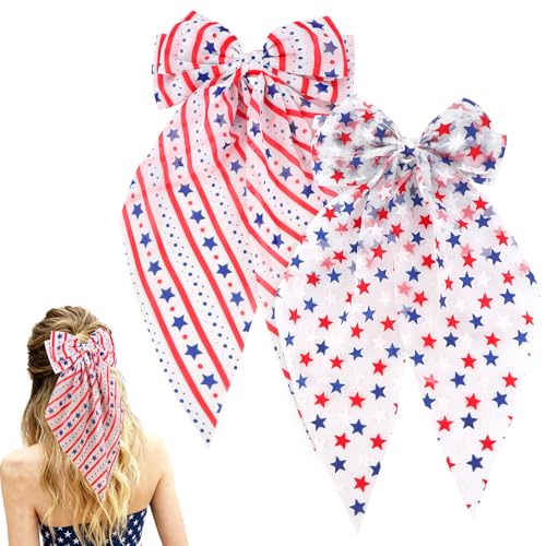 4th of July Hair Bows for Women & Girls Patriotic Hair Clips, 2-Pack