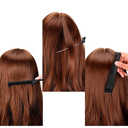 Leinuosen 3 Pack Black Teasing Combs with Metal Prong & Rat Tail