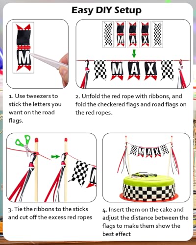 Custom Race Car Cake Topper – Personalized Checkered Flag Party Decor