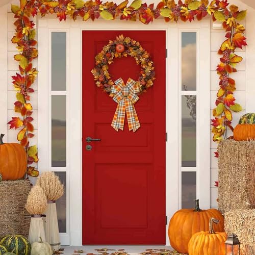 Large Fall Wreath Bow - Plaid Design - Thanksgiving Farmhouse Decor