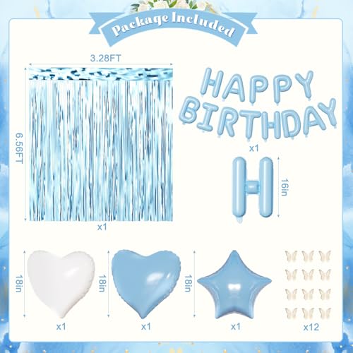 Dusty Blue Birthday Decorations Set for Girls & Women | Balloons & Fringe Curtains