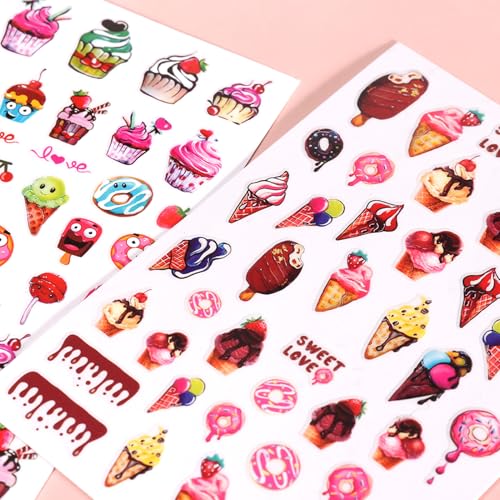 IDDFEVE Dessert Nail Art Stickers - Ice Cream & Lollipop Decals (3 Sheets)