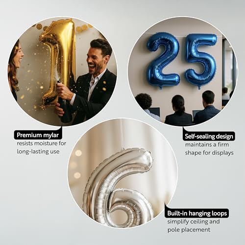 Mylar Number 2 Balloon - Reusable Self-Sealing Party Decoration