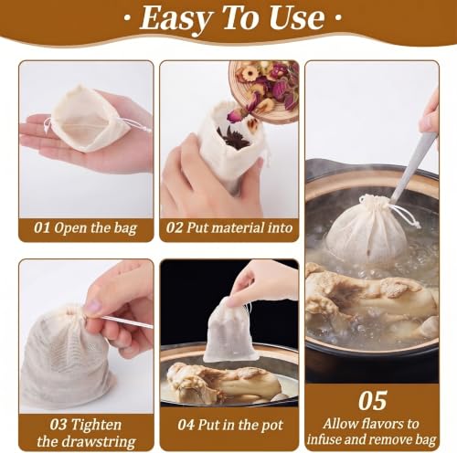 10 Pack Muslin Drawstring Bags - Natural Cotton Tea & Spice Bags