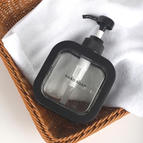 Black Hand & Dish Soap Dispenser - Modern Plastic Pump with Labels