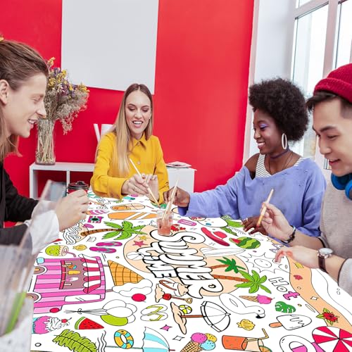 Giant Summer Coloring Poster - 31.5 x 43.3 Inch Art Tablecloth