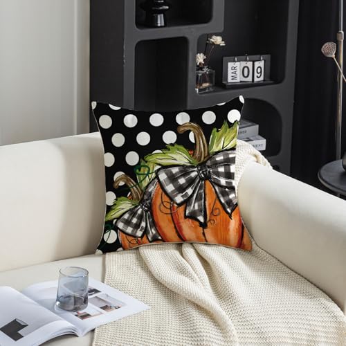 TAJWE 18x18 Polka Dot Pumpkin Pillow Covers - Black & Yellow, Set of 2