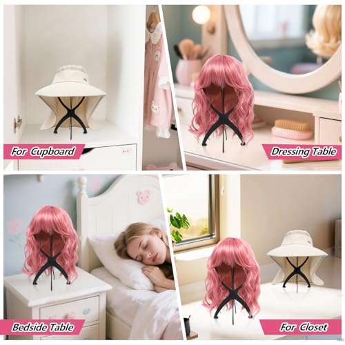 Portable Wig Stand Tripod 2 Pack - Black Collapsible Holder for Styling, Drying and Storage
