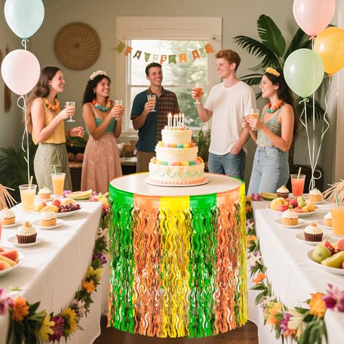 Hawaiian Luau Table Skirts - 2 Pack, 9ft Foil Fringe Decoration