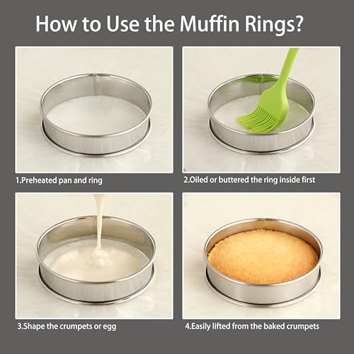 4-Inch Stainless Steel Crumpet Rings - Non-Stick English Muffin & Egg Molds