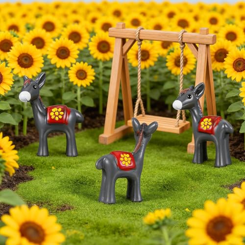 10-Piece Mini Donkey Figurine Set for Fairy Garden Decor