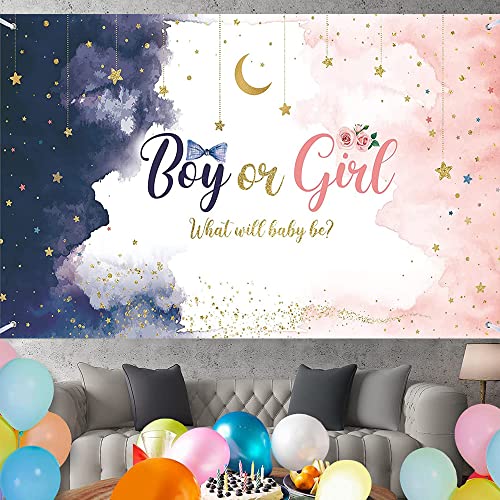 Gender Reveal Backdrop Banner | Watercolor Blue Pink Stars