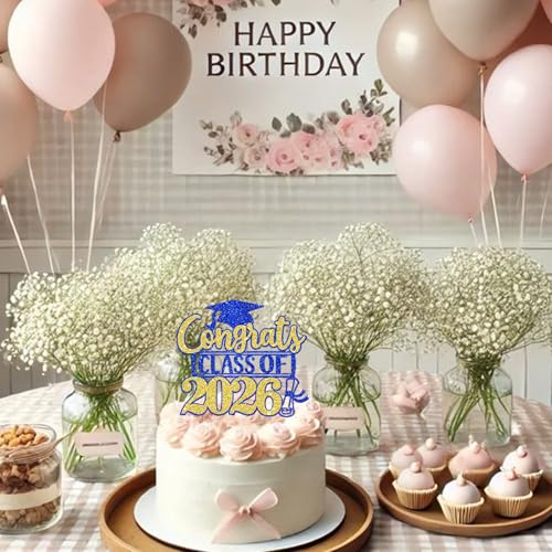 Congrats Class of 2026 Graduation Cake Topper - Blue & Gold